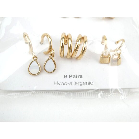 Walmart Earring Set 9 Pairs Gold-Tone Hypo-Allergenic - Picture 2 of 9